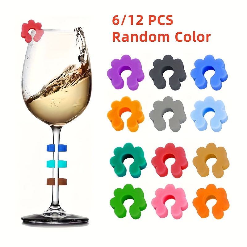 6/12pcs Vibrant Silicone Wine Glass Markers - Durable, Easy-to-Use, and Reusable Drink Charms for Parties, Events, and Gatherings - Perfect for Identifying Roostertails, Champagne, and Beverages with Ease