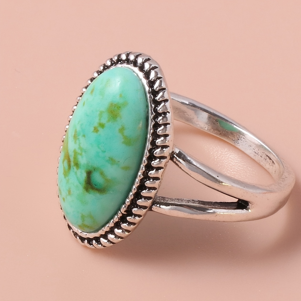 Vintage Oval Turquoise-Effect Printed Ring