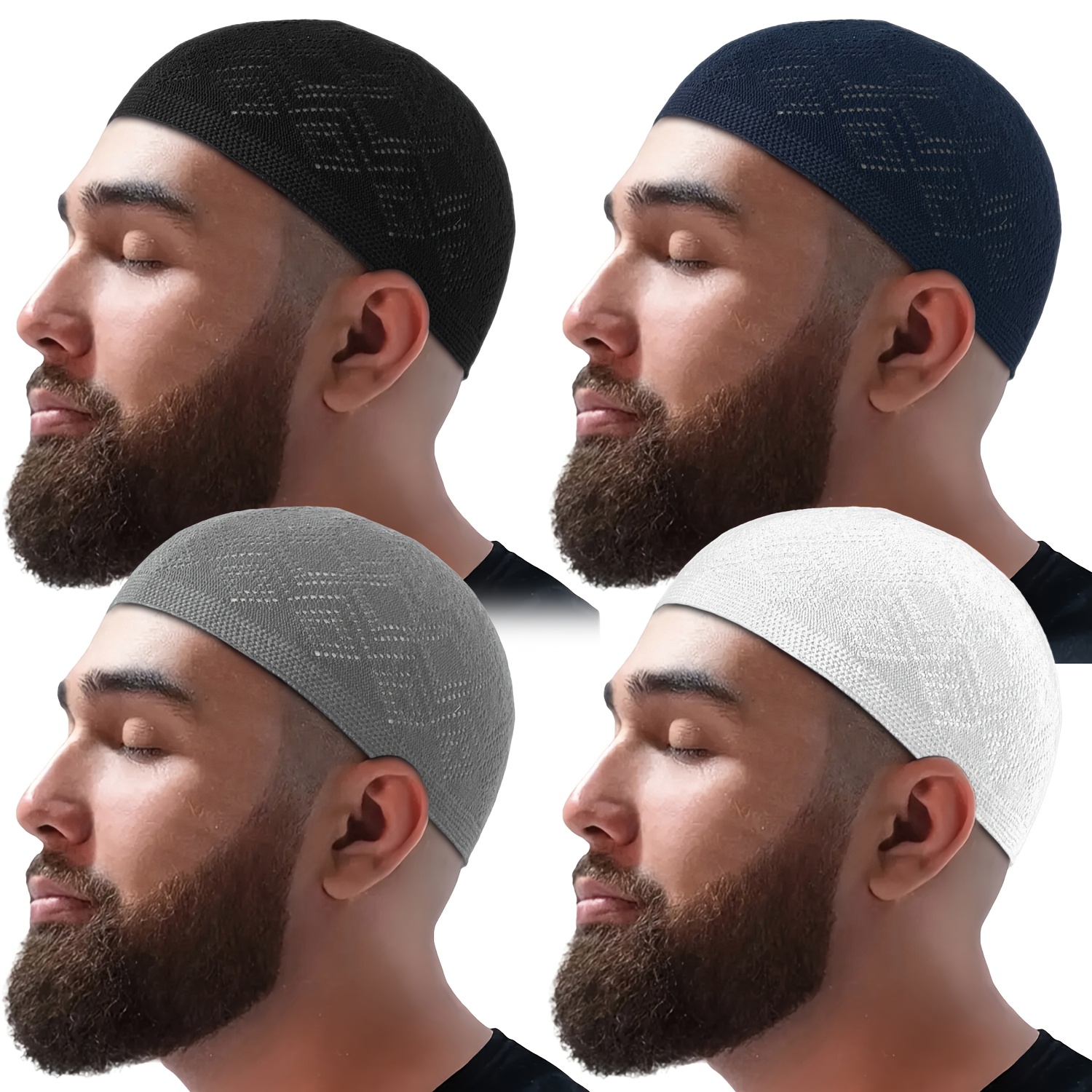 4pcs Knitted Hat, Men's Diamond Patterned Knitted Head Cap, Ethnic Hat