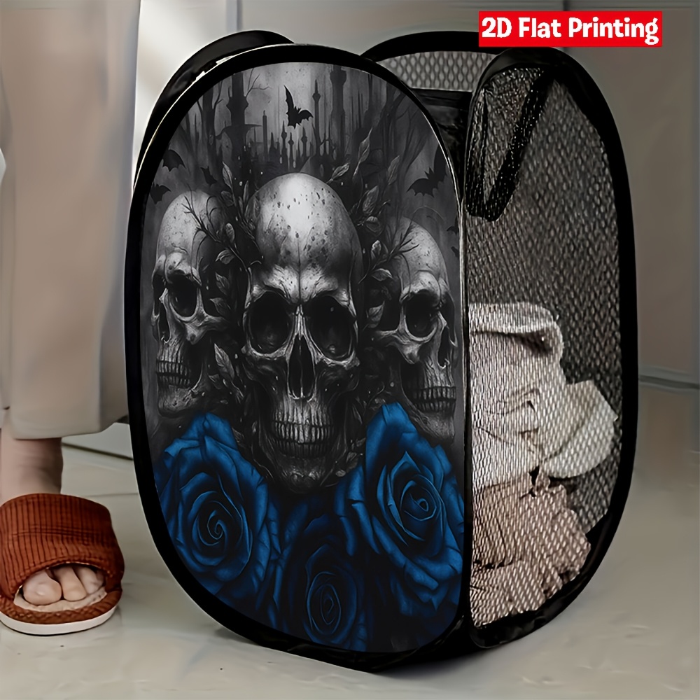 TEMU 1pc Of A Gothic Valentine's Day Mesh Laundry Basket Featuring A King And Dark Roses, Designed For Collapsible Storage And Organization In
