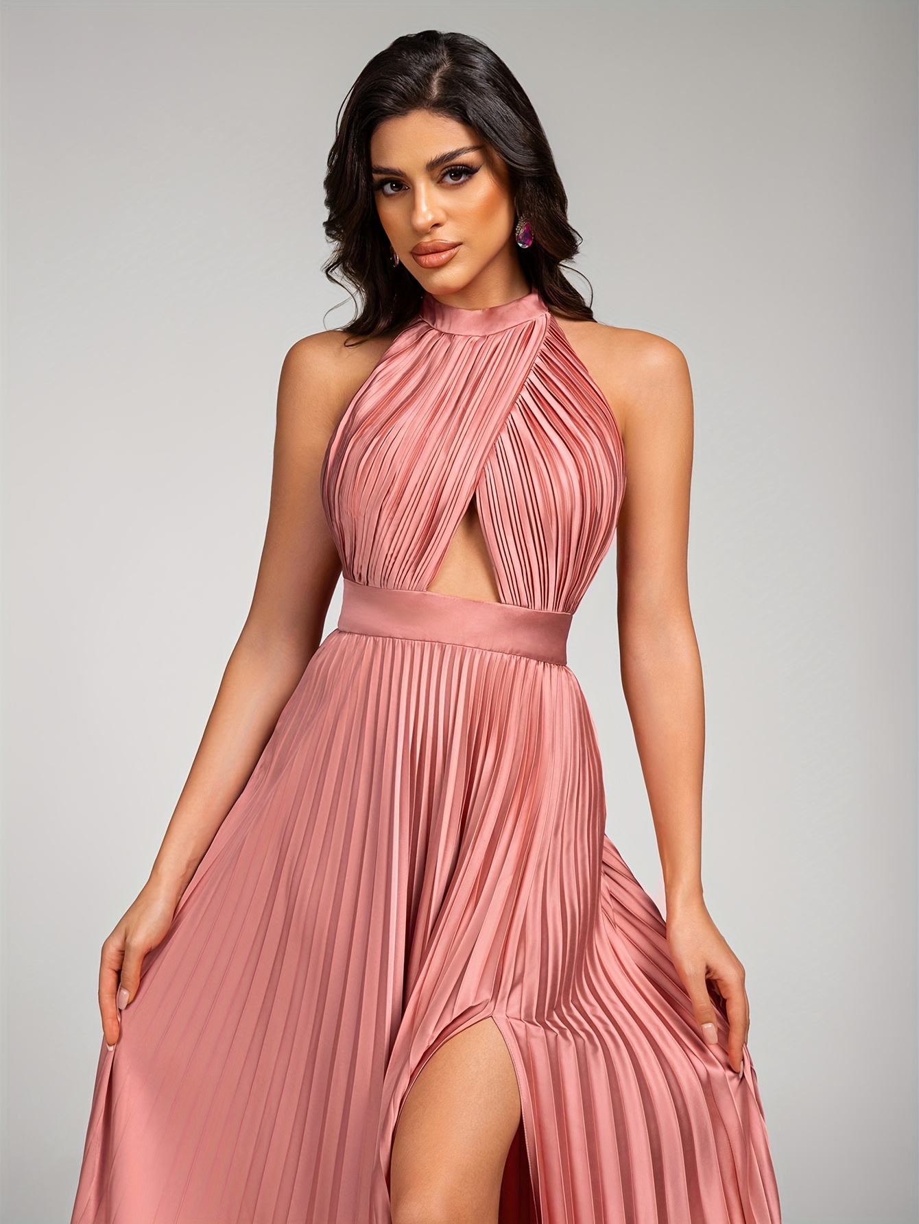 a pleated halter neck womens evening dress elegant womens - Temu Spain