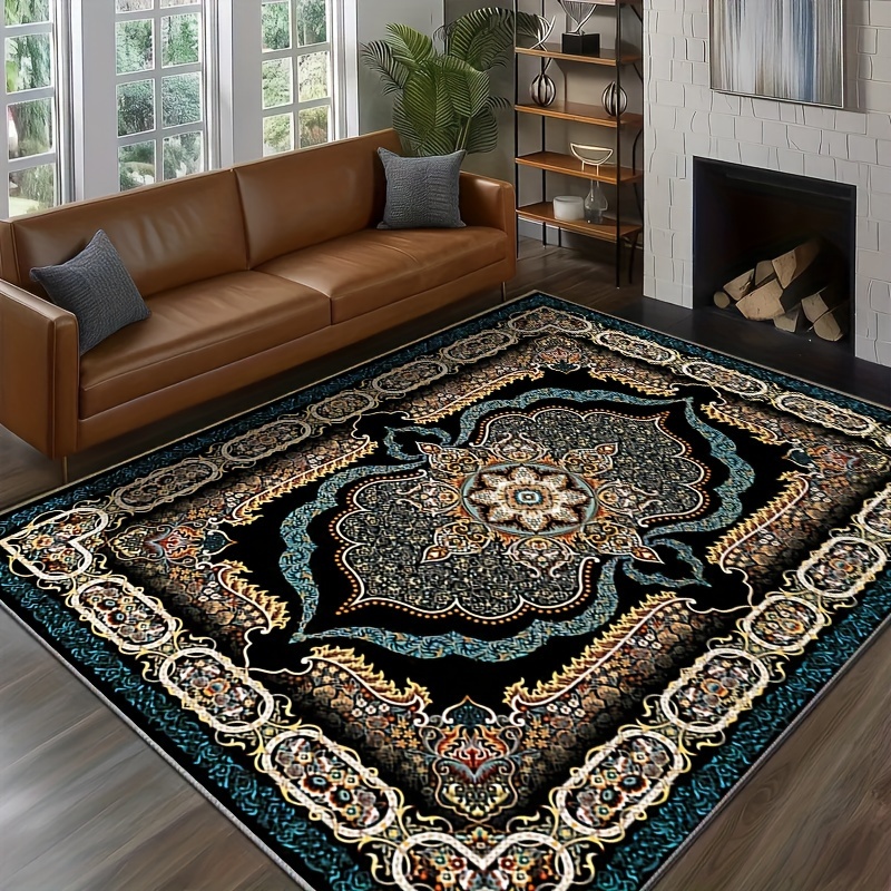 

Luxurious Velvet Bohemian Area Mat, 850g/sqm - Large Vintage With Non-slip Backing, Machine Washable For Living Room, Bedroom, Office - Soft, Stain-resistant Home