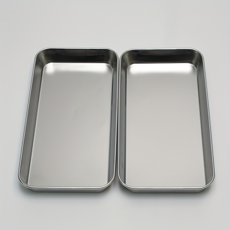 TEMU 2pcs Stainless Trays - Polished Surface, Durable , Surgical & Tattoo Tools, Easy-clean Medical-grade Containers For Organizing Supplies, Lab