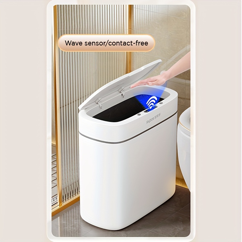 

3 Gallon Slim Automatic Trash Can With Wave Sensor/contact-free , White Plastic Garbage Bin For Bathroom, Bedroom, Office, Rv Kitchen - Space-saving Design, Modern Oval Shape, Abs Material