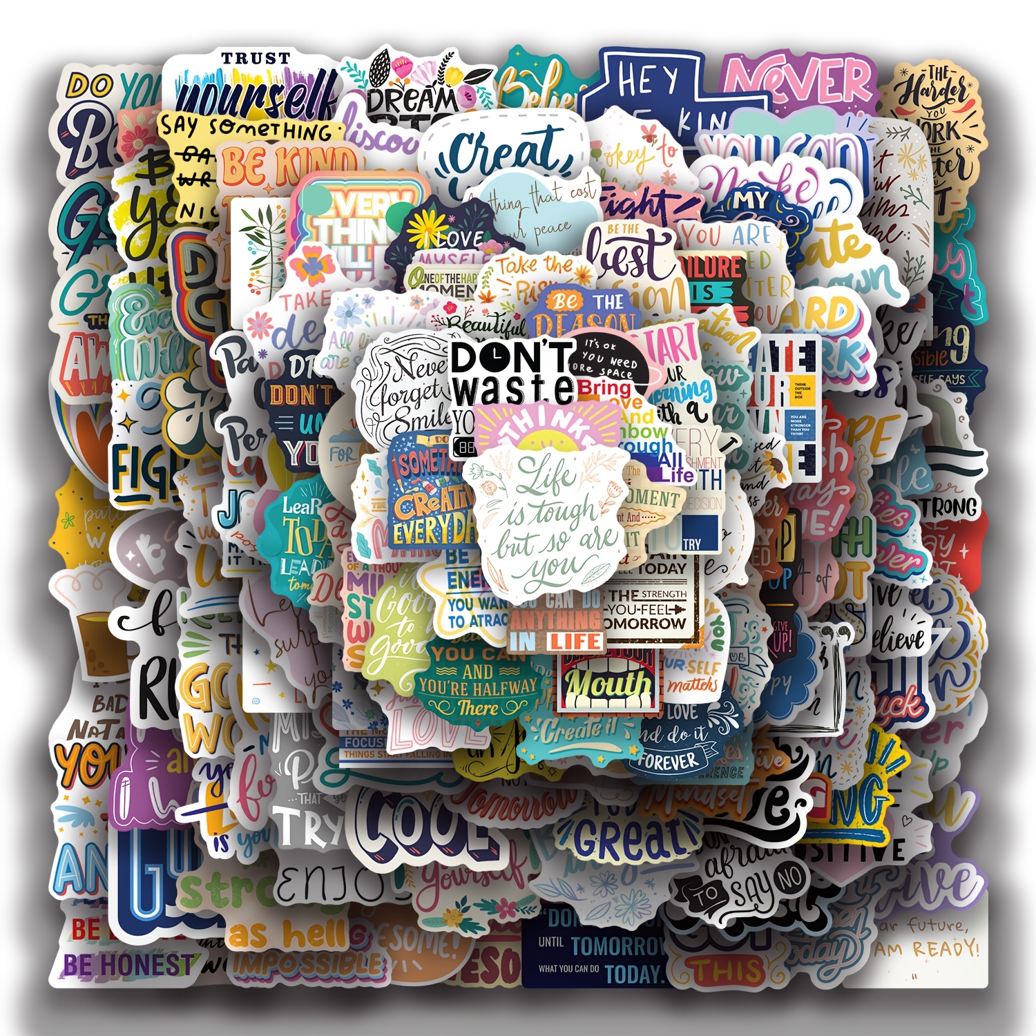 Image of A Collection Of 150 Motivational Quote Stickers, Decorating Water Bottles, Laptops, And Books, Featuring Uplifting Messages And Attractive Designs - Apply And Easy To Remove.