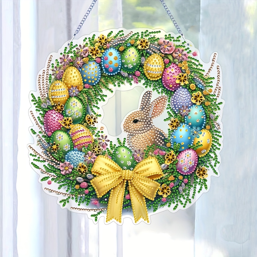 

Diy Easter Bunny & Egg Wreath Kit - Vibrant Acrylic Diamond Painting With Eggs, Flowers & , Decor, Bunny Accessories