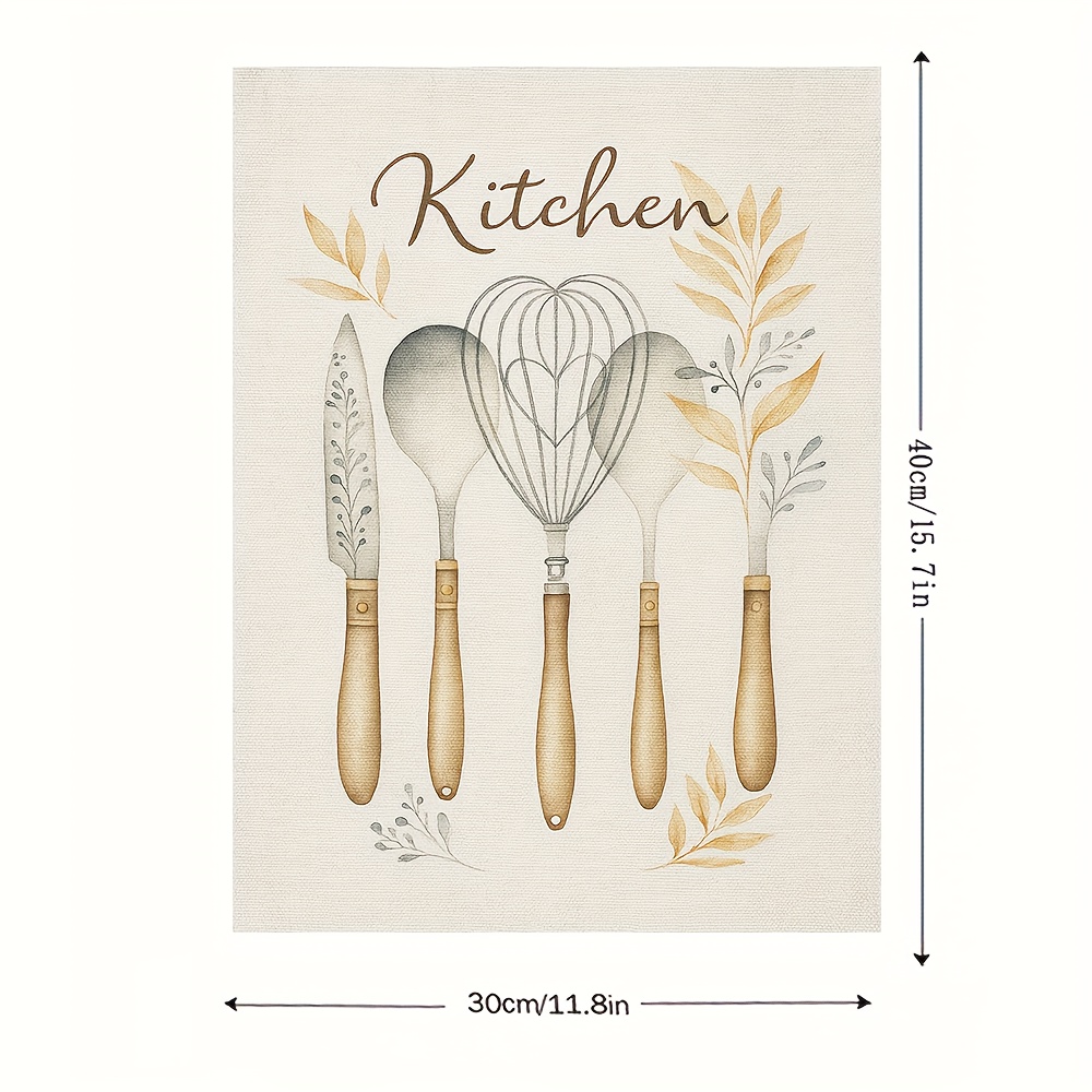 TEMU 2d Flat, 2d Flat, 1pc, Kitchen-themed Wooden Frame Canvas Painting - Design Featuring Cooking Tools And Plant Elements, A Decor Item With A