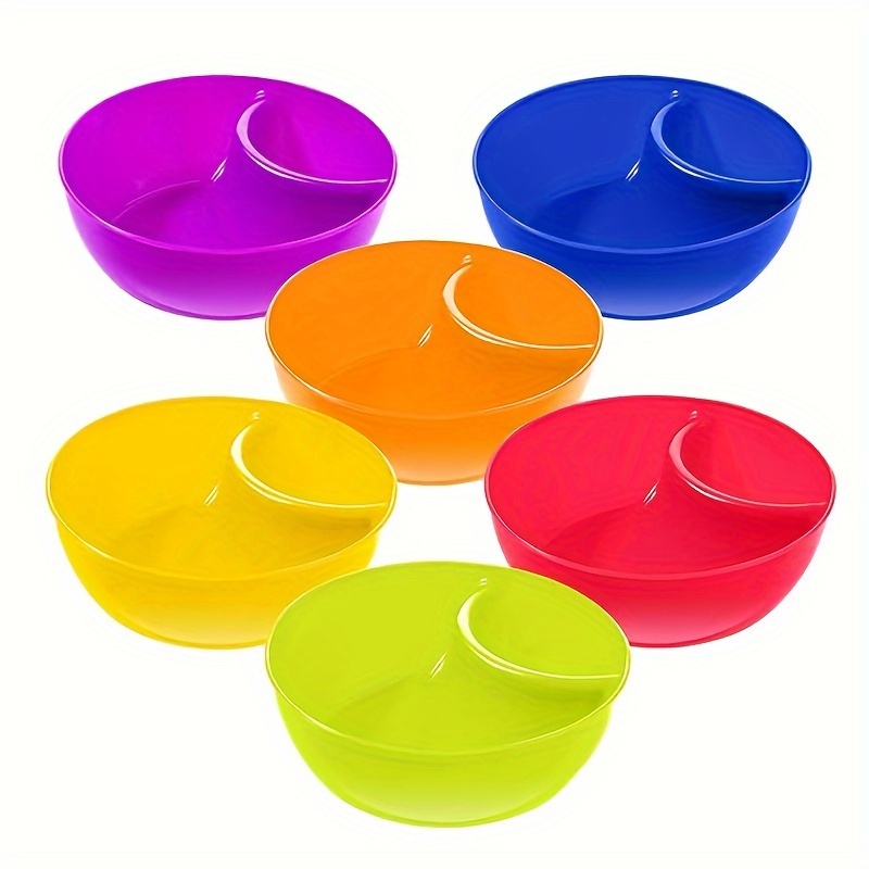 TEMU 6-pack Round Plastic Snack Bowls With Divider, , Multifunctional Serving Dishes For Dipping Sauce, , Chicken, Restaurant & Home Kitchen Accessories