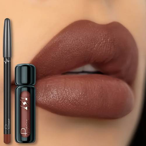 2 piece set lip liner and lip gloss combo non staining water resistant and sweat proof long lasting and smooth application for easy shaping suitable for makeup looks including festive party styles