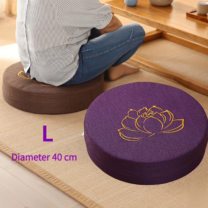 Image of Lotus-designed Purple Linen Meditation Mat, Round Yoga Mat For Floor Sitting And Kneeling - Medium Firmness, Spot , With Thickened Fabric Support, 100% Linen, Suitable For Home Tatami Use