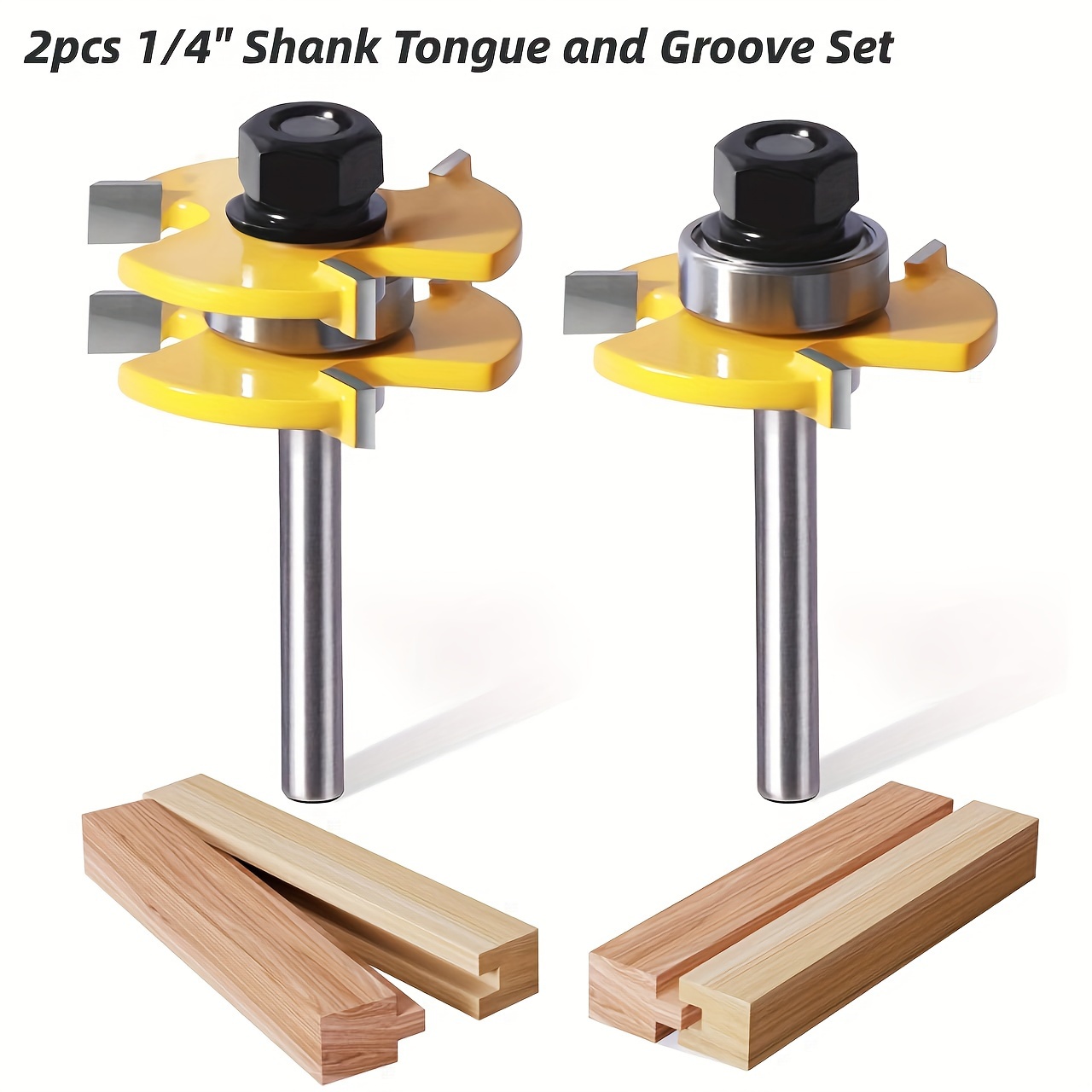 

2pcs Tongue And Router Bit Set, 1/4" Tongue And Router Bit 2pcs Slotting And 6pcs Shims, T Router Set And Woods, Mdf, Particle , Plywood