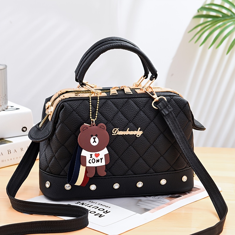 

2024 New European And Women' With Grid Small Fragrance Handbag Boston Shoulder Bag