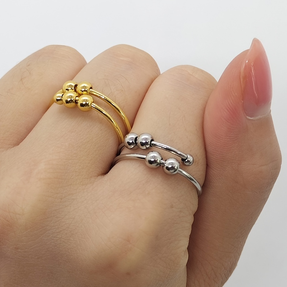 1pc stainless steel double layer rotatable bead ring female anxiety decompression ring ring Product details 0