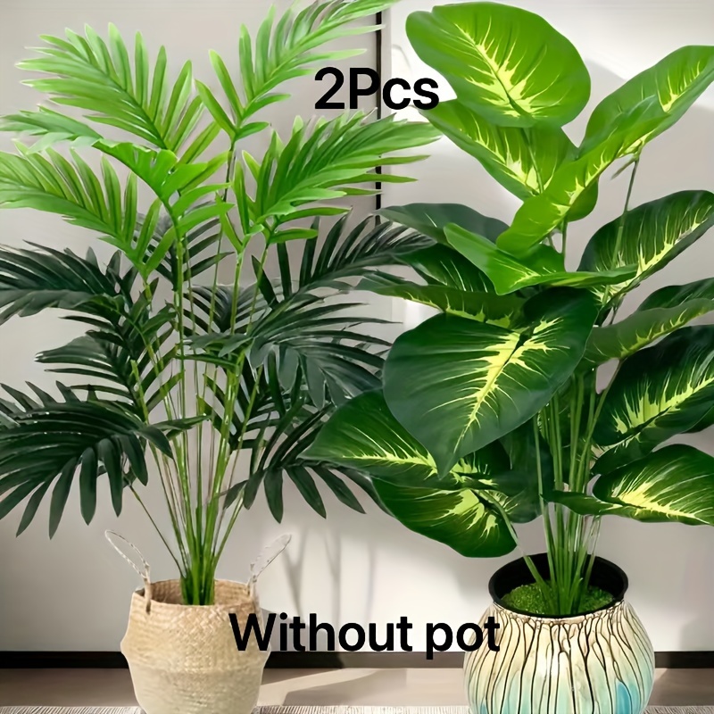 TEMU 2pcs Artificial Plant Set - Ideal For Home, Office, Garden & Wedding Decor | Christmas, Halloween, Thanksgiving & More | No Container Included, All