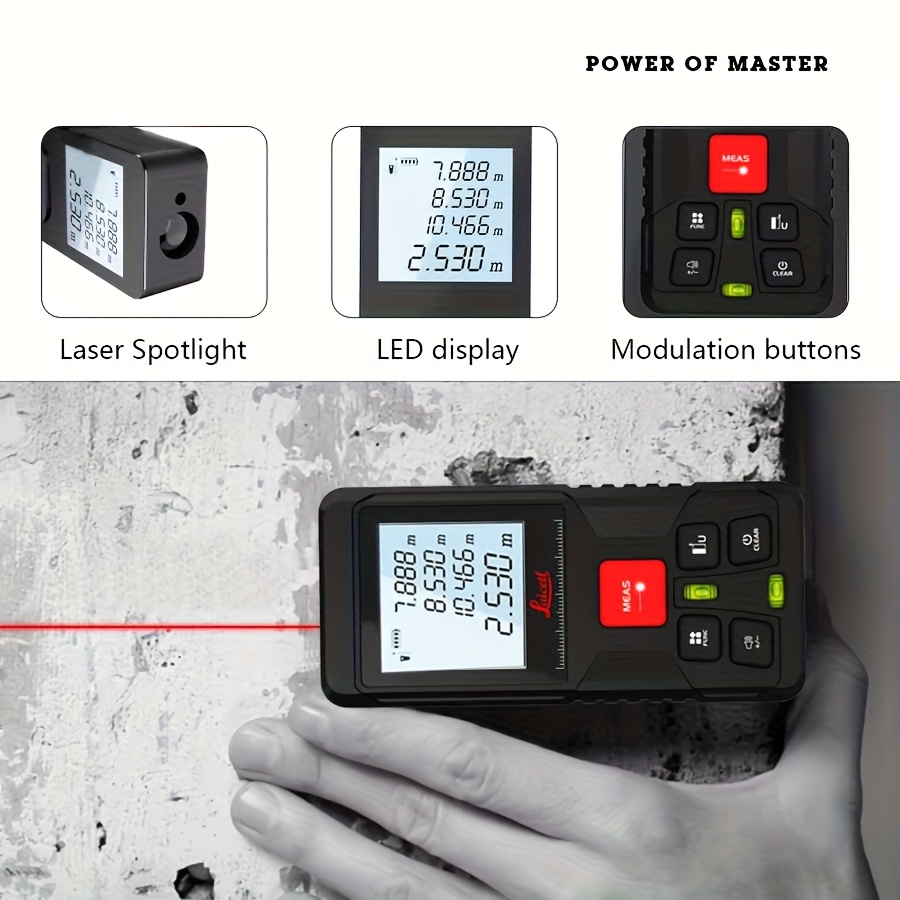 Medidor láser de distancia con doble burbuja Laicetl - Alcance de 50m/160 pies, láser de 0.4-1mW, alta precisión ±0.3mm/s, diseño portátil compacto con pantalla LCD retroiluminada y cambio de unidades, ideal para fotografía, topografía, construcción, equipo de medición, dispositivo ergonómico de mano, cuerpo de plástico resistente