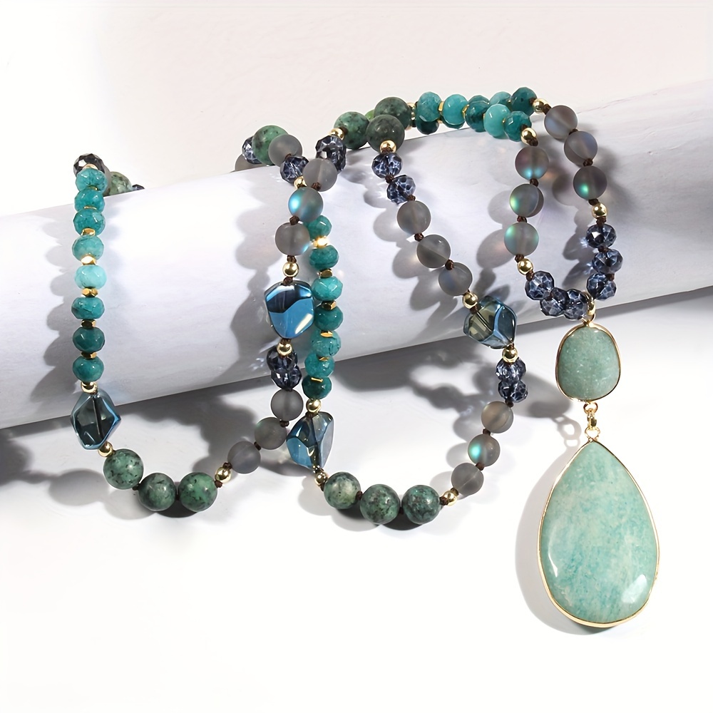 Spring Bohemian Women's Natural Stone Knot Necklace