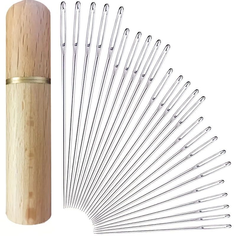 Image of 25pcs Large Eye Sewing Needles For Seniors, Stainless Steel Embroidery Thread Needle, Handmade Yarn Knitting Needles Leather Needle With Storage Tube