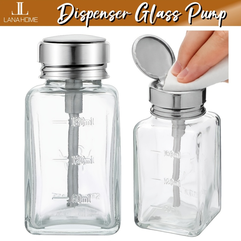 

4.06 Ounces / 6 Ounces Transparent Pump Dispensing Bottle With Metal Cap For Glass Nail Polish Remover. Push-down Dispensing Bottle, Refillable, Push Pump Dispenser For Makeup Remover Liquid.