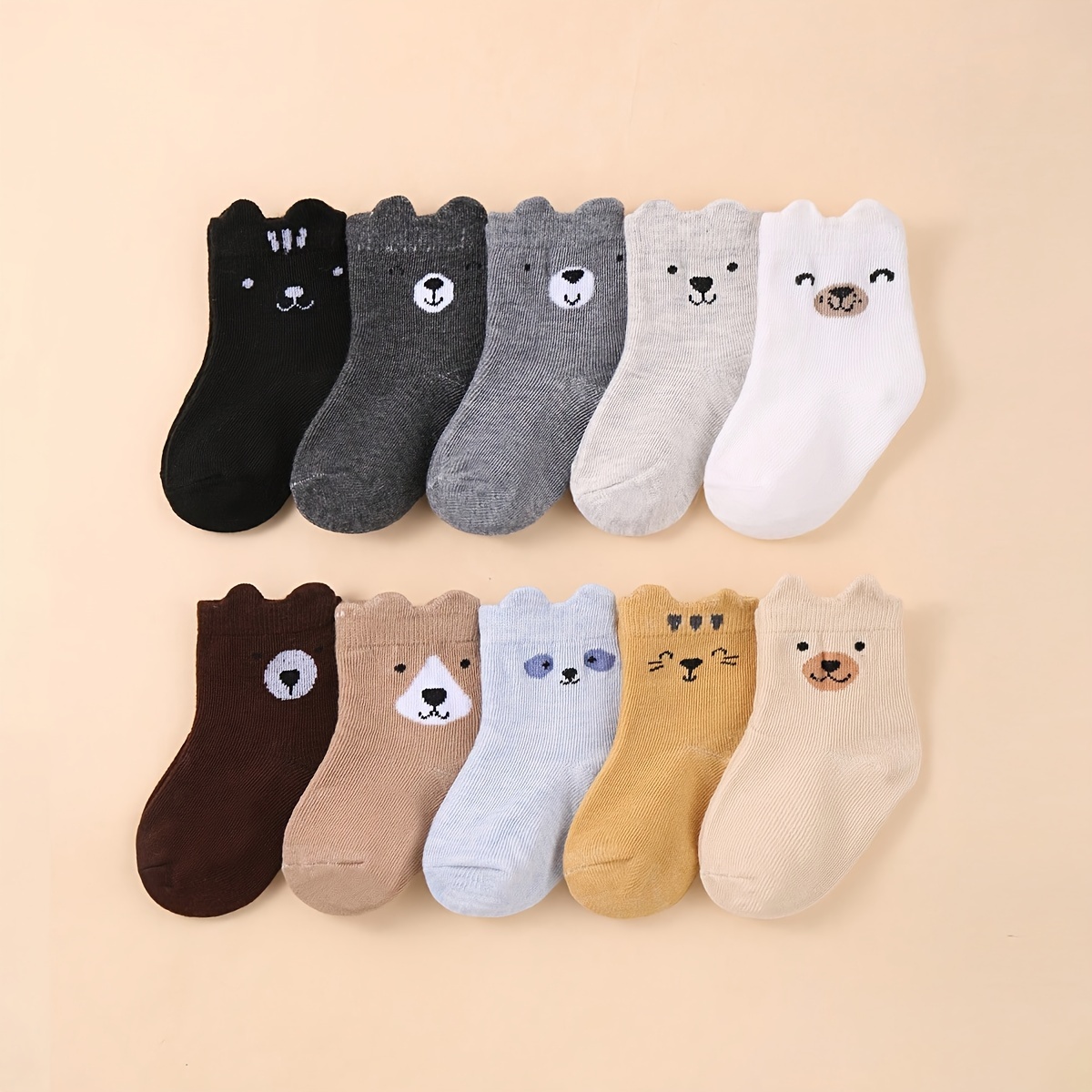10 Pairs Of Baby Cute Cartoon Pattern Socks And Comfortable Toddler Socks