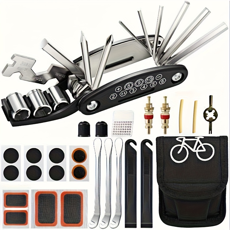 TEMU High-quality Mountain Bike Repair Kit And 16-in-1 Multi-functional Hex Wrench Tool Set - Of Bicycle, Motorcycle And Road Bike Leaks,