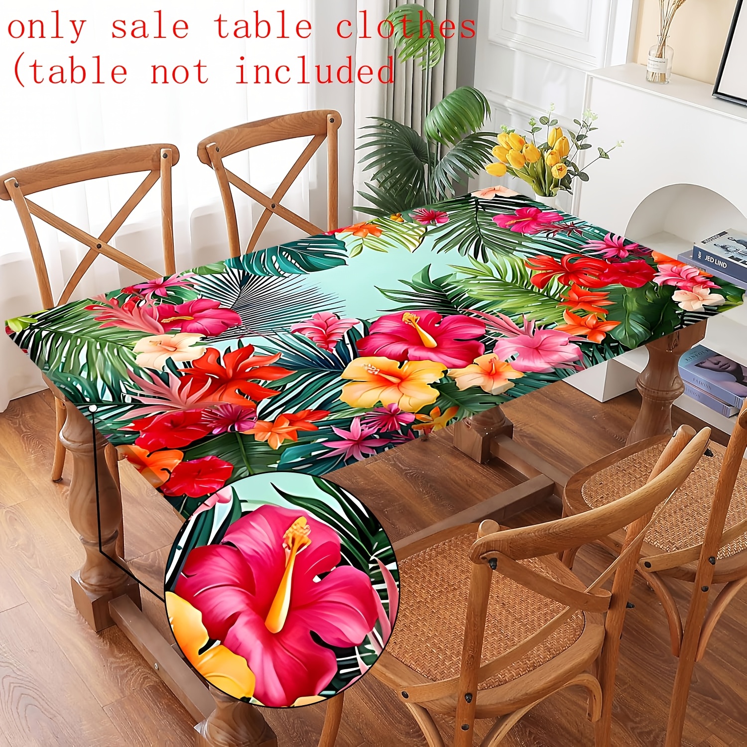 TEMU 1pc Flowers Palm Leaves Summer Picnic Camping Fitted Dining Table Cloth Tablecloths With Elastic Bands, Kitchen Dining Fitted Table Cover For