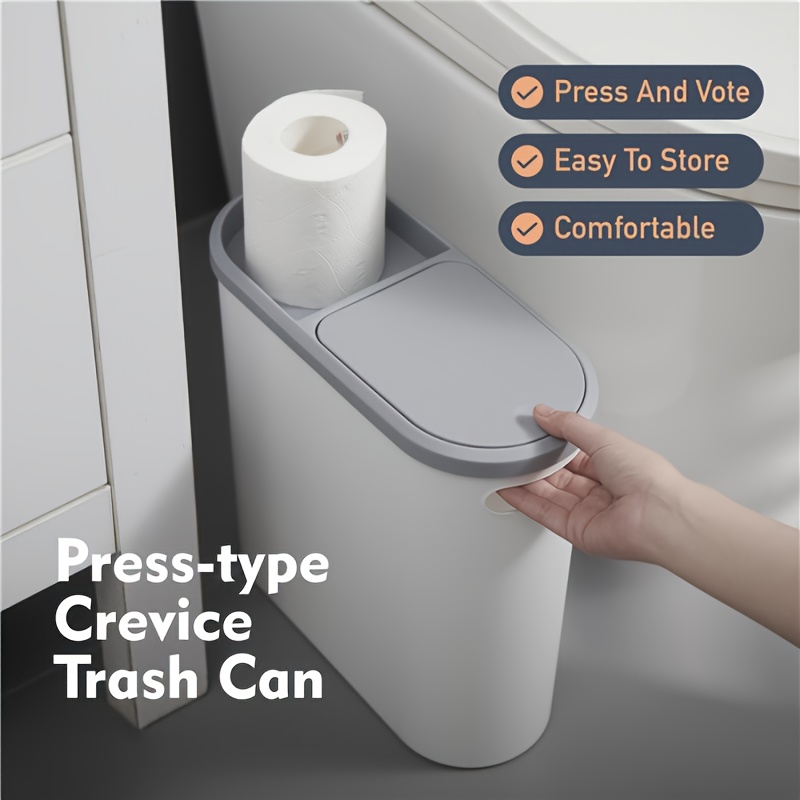 Papelera de Baño Elegante en Blanco y Gris con Tapa y Asa - Gran Capacidad, Diseño de A...