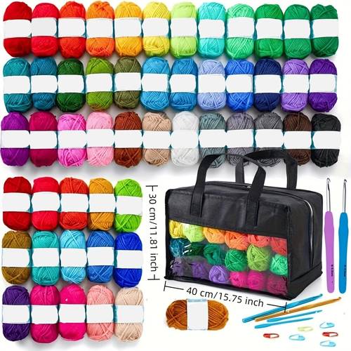 70 43pcs 52 count acrylic yarn size 1820 52 colors 4 crochet hooks 2 knitting needles 11 needle labels 1 bag suitable for crochet knitting gifts for beginners and adults