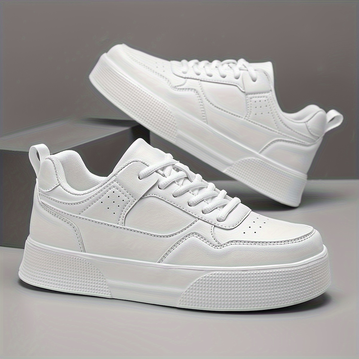 Image of Men's Lightweight Low-top Sneakers - Upper & Cushioned Sole, Minimalist Solid Color Lace-up Shoes Suitable For Casual, Gym, - Streetwear Comfortable Sneakers