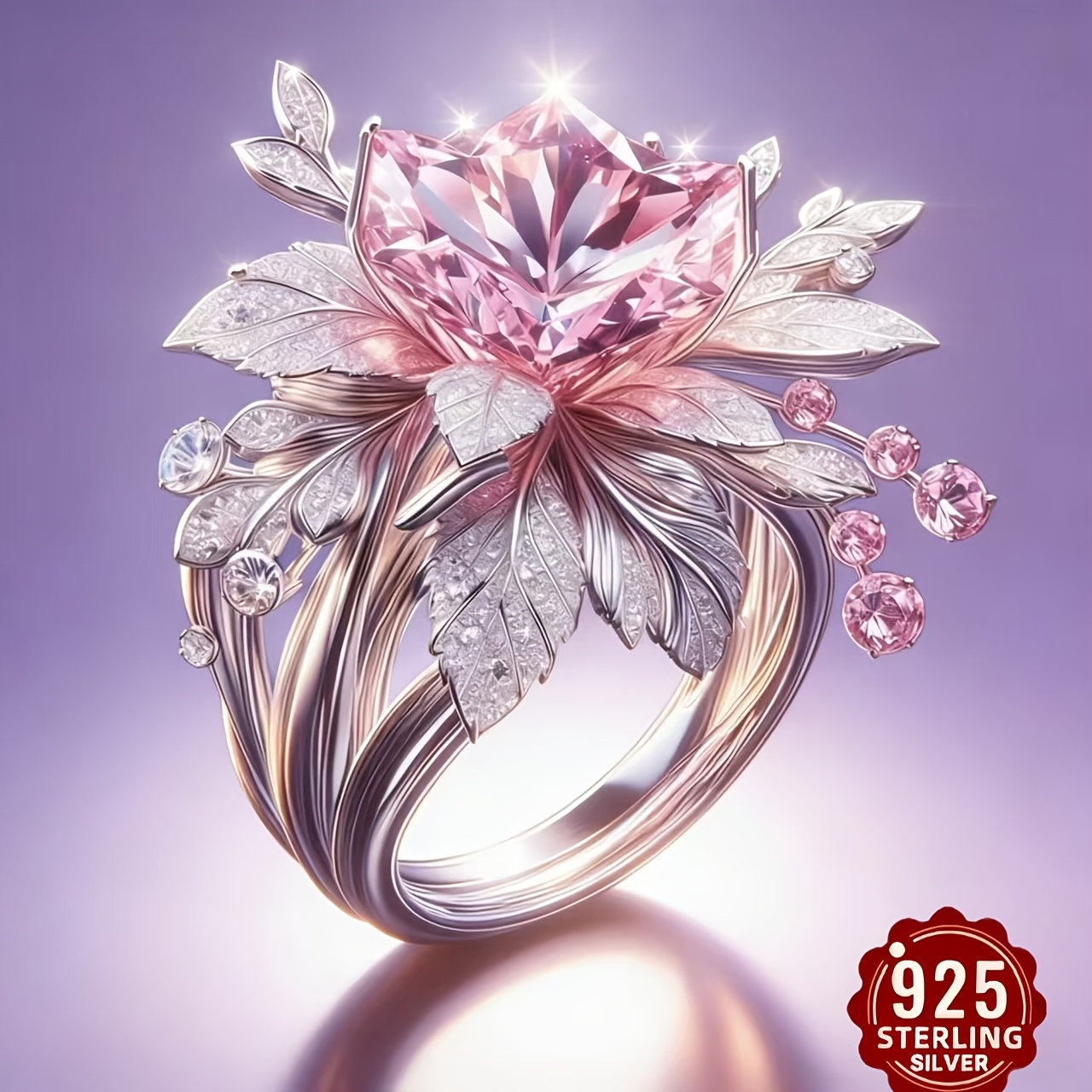 TEMU The "huayang Pink Moissanite" 925 Silver Heavy Flower Ring With Light Is For Day, Valentine's Day, Anniversaries, Graduations, And Birthdays