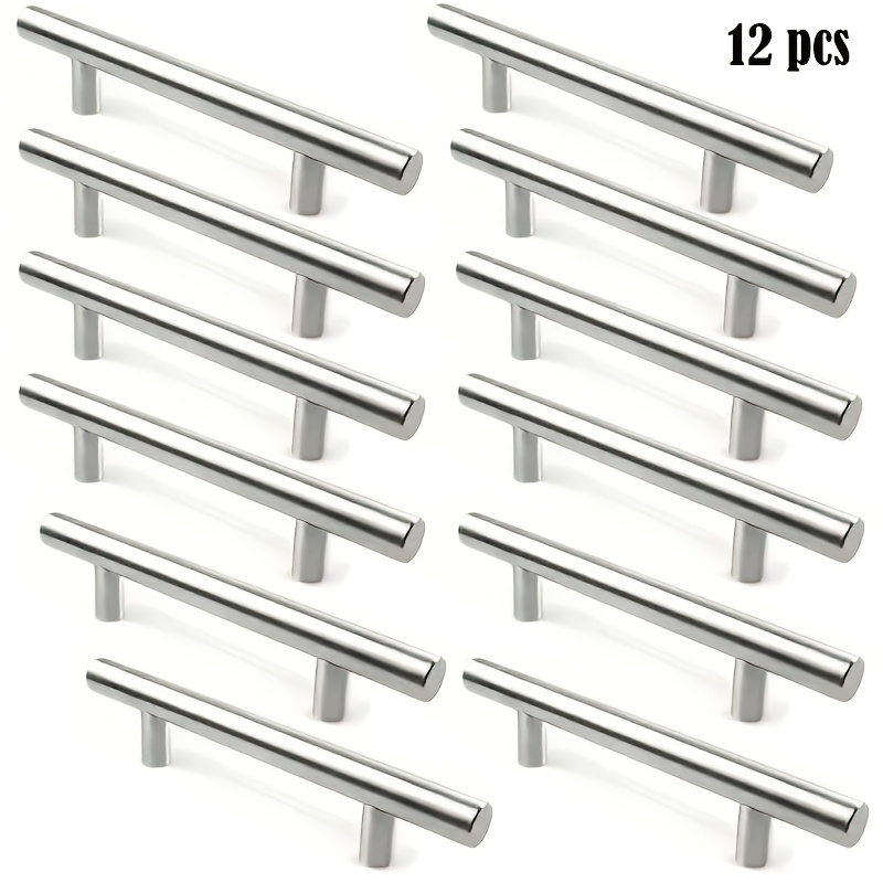 TEMU 12pcs Modern Stainless Steel Cabinet Handles - Brushed Matte T- Door Knobs, Heavy-duty Corrosion-resistant Drawer & Door Pulls Suitable For