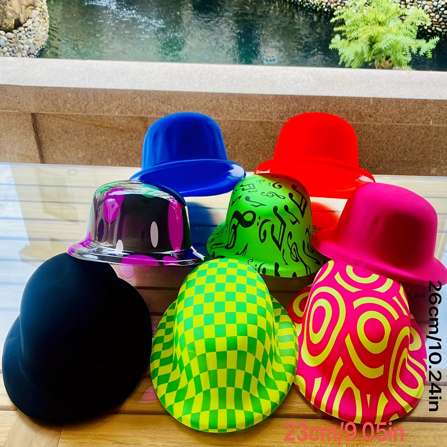 8 Bowler Hats with Unique Printed Patterns Plastic Polyester Party Accessories for Birthdays Bachelorette Graduations Bar