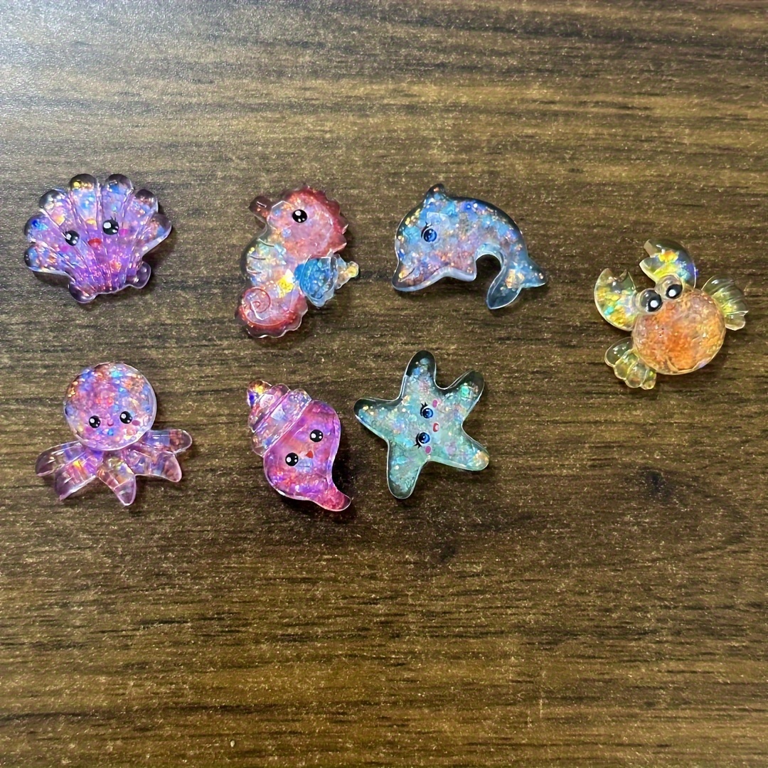 Image of 12pcs Mini Resin Sea Colorful Cartoon Octopus Crab Dolphin Animals Toys Happy New Year Party Decorations Glitter Resin Gifts Girls Handmade Toys