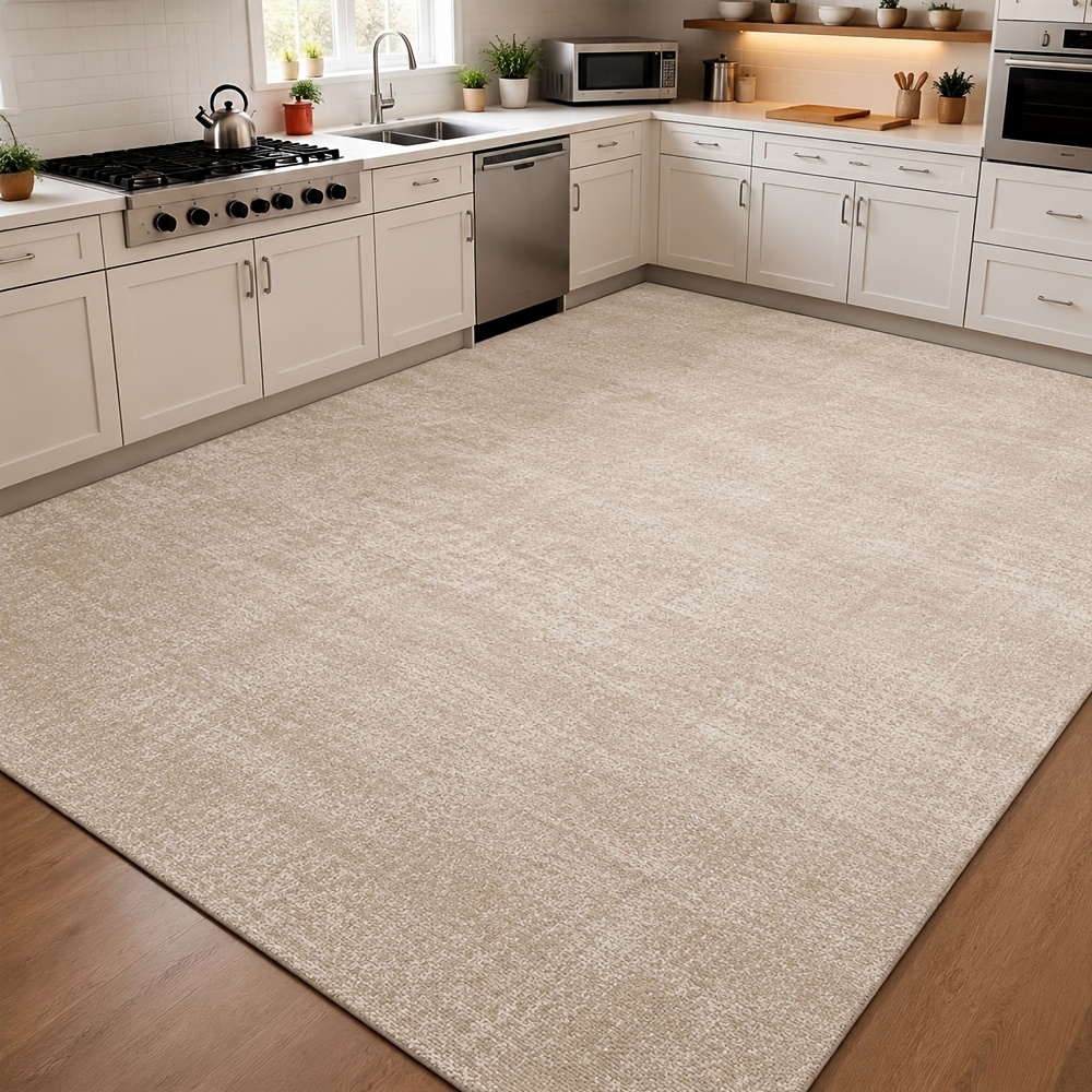 Image of Kitchen Rugs & Mats Beige Mat For Kitchen, Washable Non-slip Modern Soft Low-pile Mat For Living Room, Bedroom, Hallway And Home Decor