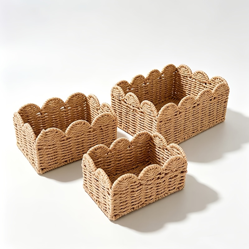 TEMU 3 paniers de rangement ondulés à bordure, tailles mixtes, 3 pièces, organisateur de comptoir de cuisine et d'évier, boîtes de rangement