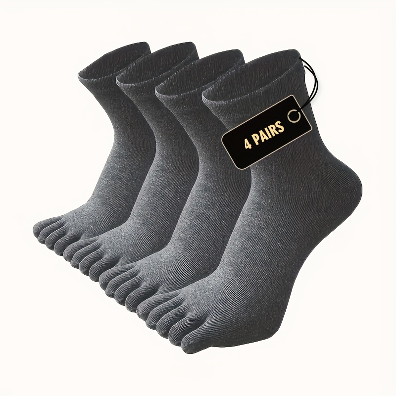 TEMU 4 Pairs Men Women Unisex Solid Color Mid-calf Breathable Sweat-absorbing Athletic Five-toe Socks (popular Store ), Sweat-resistant