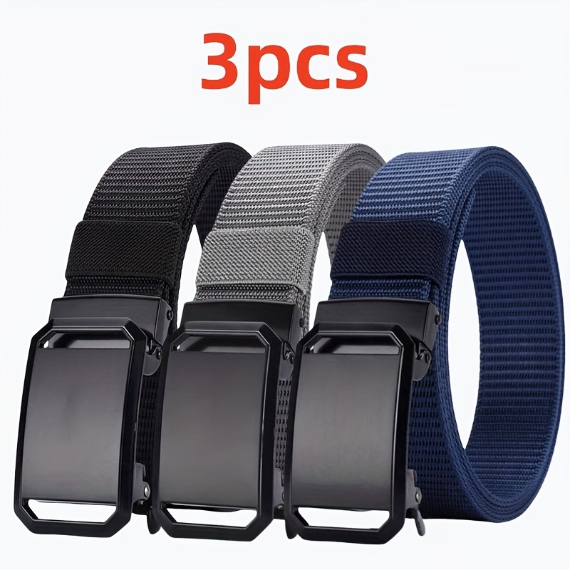 Men's Automatic Buckle Nylon Belt Square Iron Buckle