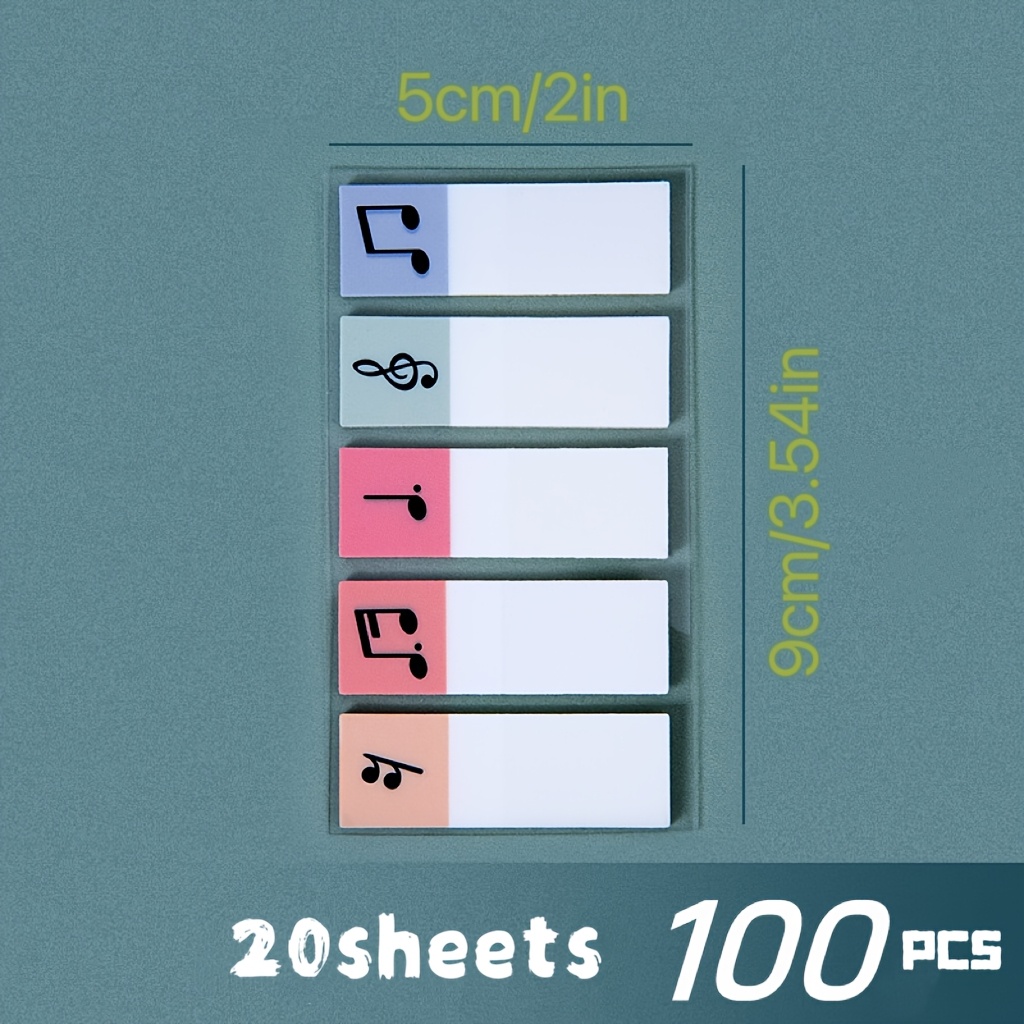 Image of 20 Sheets Of Transparent Note Labels, Colorful Music Note Tags For Office Indexing And Marking