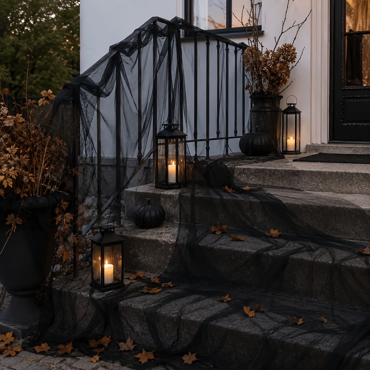 TEMU 1 stuk Zwart Polyester Tule Gaasstof, 160 cm breed, 3 m lang, Doorschijnend Drapeergaas voor Halloween Veranda, Boog, Achtergrond, Trap en