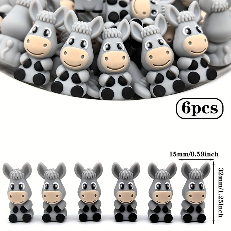 Image of 6 Pcs Silicone Beads, 3d Three-dimensional Fun Animal Donkey Loose Spacer Beads, Suitable For Handmade Making, And Daily Decorative Gifts