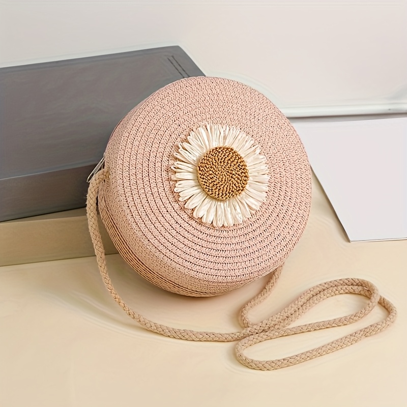 Bolsa Transversal Redonda Minimalista de Palha para Mulher 2