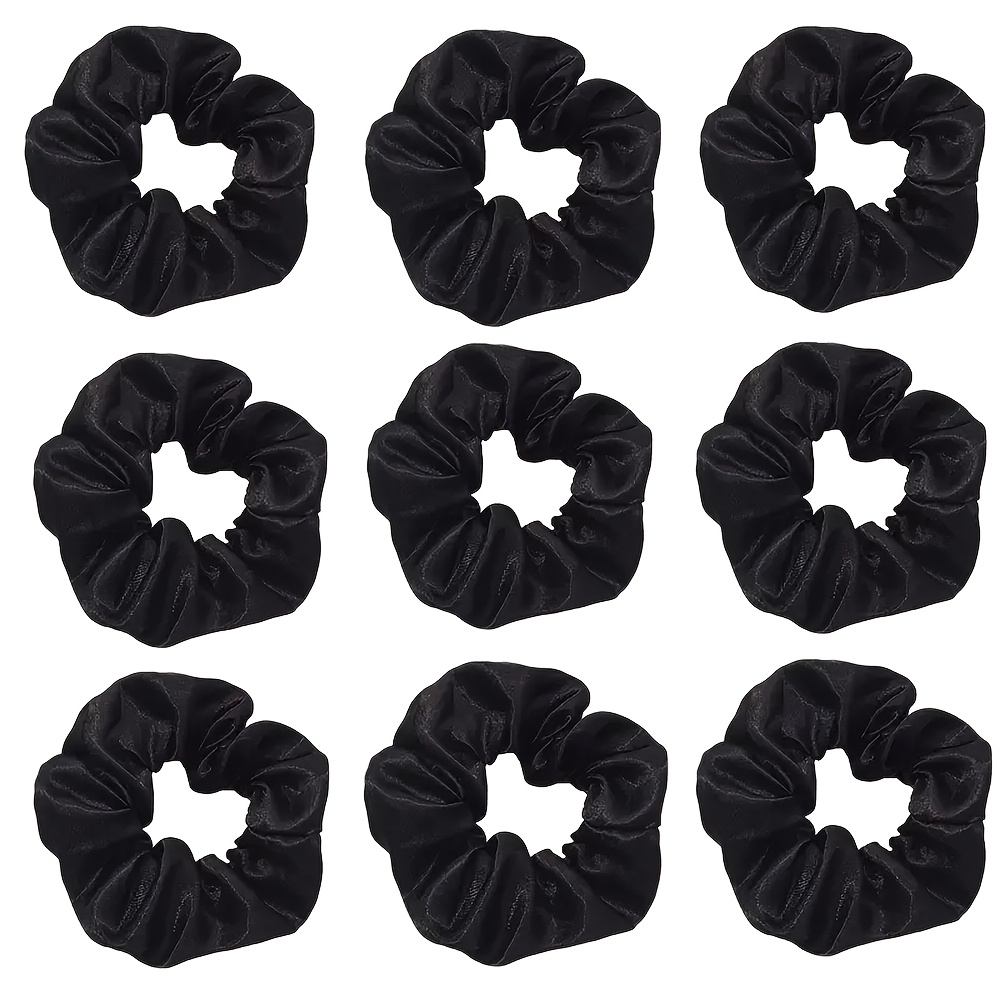 TEMU 9 piezas/juego de coleteros de satén , fáciles y de , color sólido, anillo para el cabello tipo , de anillo para el cabello con cara , accesorio