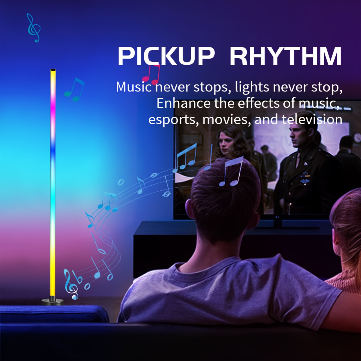 A Smart Color-Changing Floor Lamp, LED Corner Light with Music Synchronization, Controls The Ambient Lighting - Powered by USB, Suitable for Bedrooms, Living Rooms, And Gaming Areas - Adjustable Brightness, Modern Ambiance Light