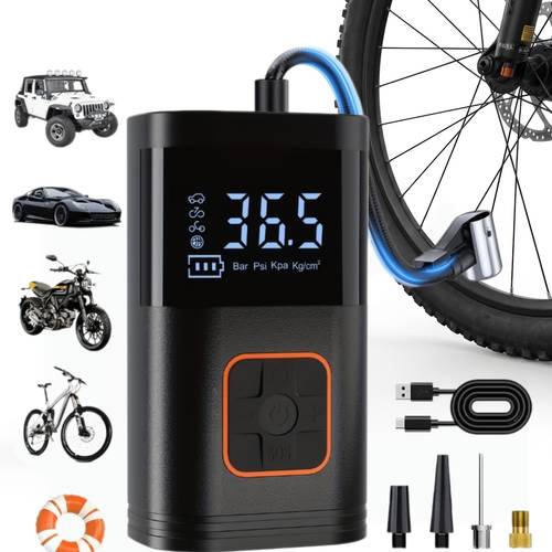 imagen del artículo inflador de neumáticos portátil multifuncional para coche y compresor de aire de 150 psi, con luz led | pantalla lcd | alimentación dual | para neumáticos de coche, suv, camión, motocicleta, barco, rv | | kit de emergencia, asistencia