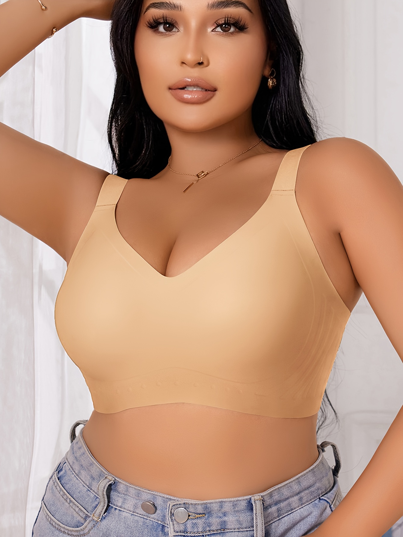 Plus Size Seamless Backless Bra - No Underwire & Ultra Soft Comfort, High Elasticity Removable Pads, Minimalist Design for Everyday Casual & Formal Wear, Strapless Bra, Formal Attire Support, Backless Lingerie, Smooth Texture Fabric, Comfortable Support, Sleek Silhouette, Lightweight Construction, Women's Undergarments