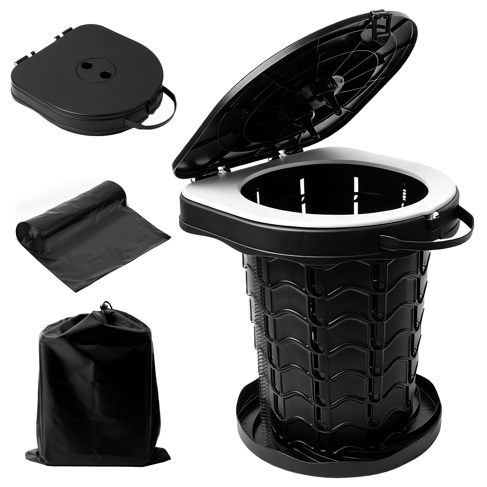 Image of Bseckoo Us Portable Folding Camping Toilet, Outdoor Vehicle Emergency Toilet, Easy-to-store Thick-load-bearing Toilet Seat, Universal For Camping, Fishing, And Self-driving Trips