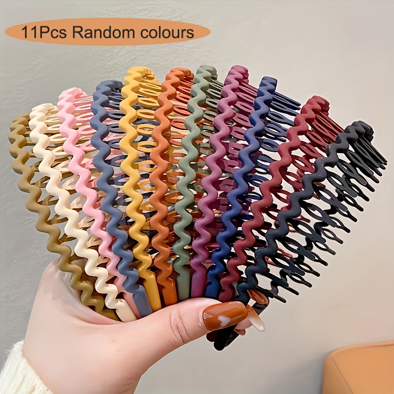 TEMU 11pcs Colorful Resin Hair Bands For Women - Bohemian Style, Non-slip Headbands With Teeth For Makeup, Face Washing, And Mask Application,