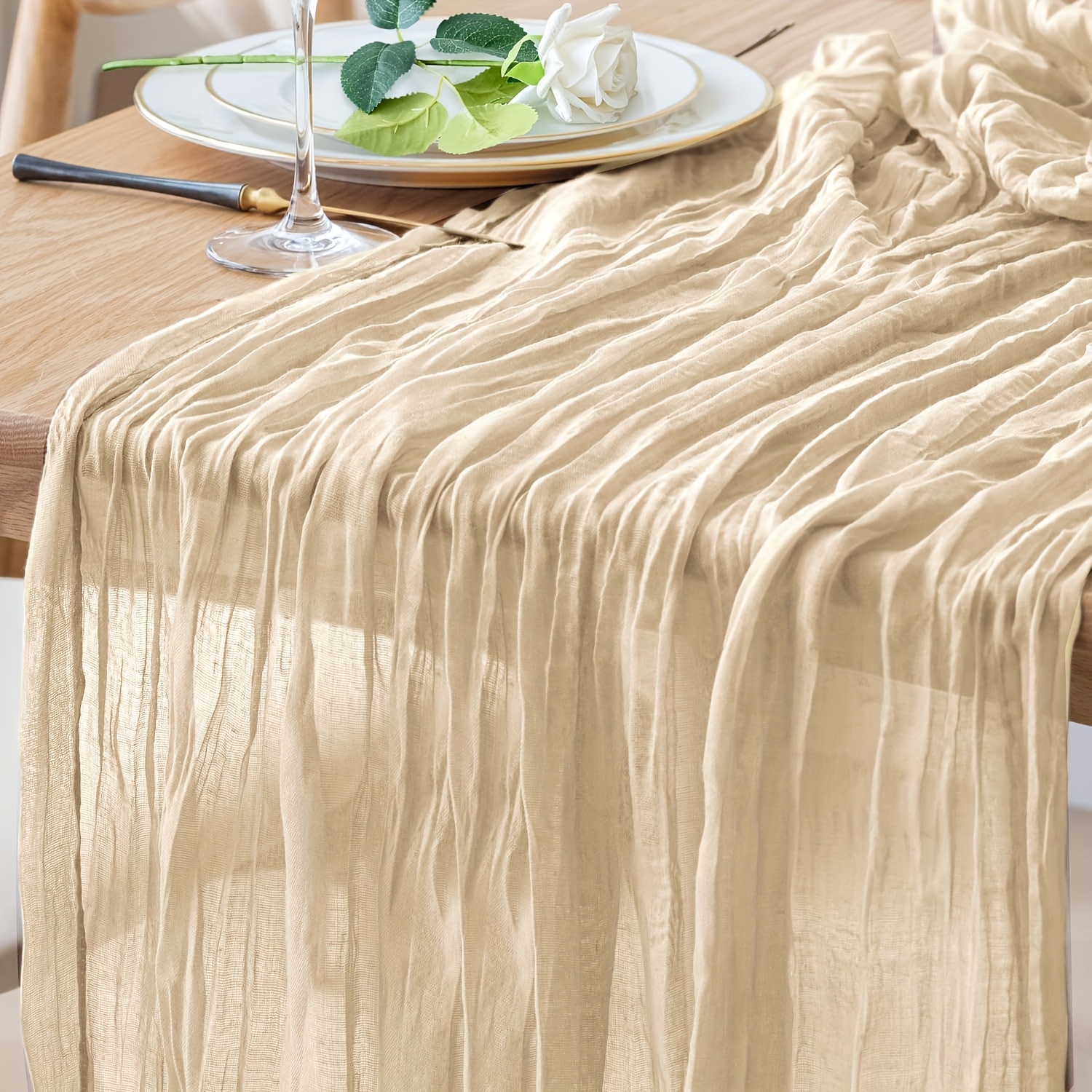 6pcs 100% Polyester Cheesecloth Table Runner, Solid Color, 40 X 270cm, Wedding Banquet Table Decoration, Restaurant Decoration, Birthday Party Decoration