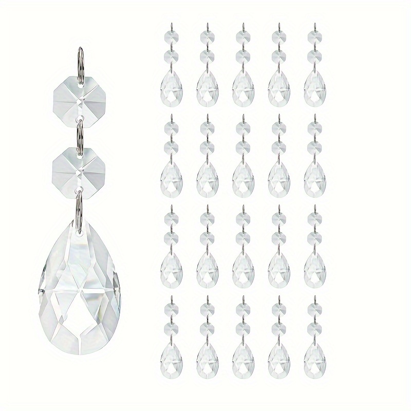 

20pcs Teardrop Chandelier Crystal Catcher, Clear Crystal Chandelier Prism Pendant Parts Connected Glass Octagonal Beads For Wedding Home Decoration Hanging Crystal