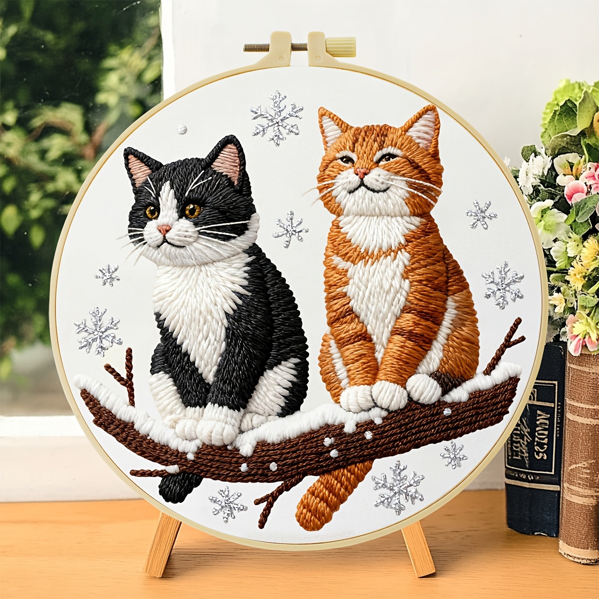 TEMU Embroidery Kit, 20x20cm/7.9x7.9 Inches, 2 Cats On A Tree, Handmade Diy Embroidery Kit, Suitable For Adult Beginners, Including Embroidery Cloth,