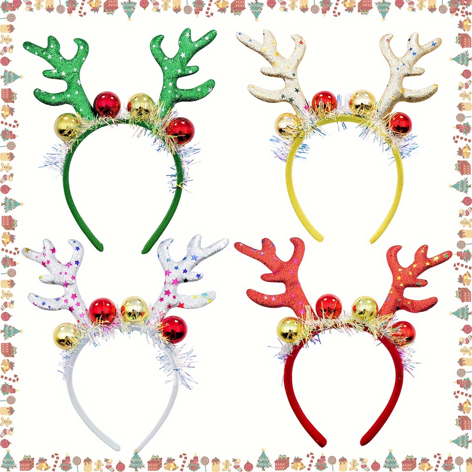 

4-pack Reindeer Antlers Headbands With Balls, Sparkling Christmas Party Hair Accessories, Women's Curly Hair Styling Tools, Unfragranced, Normal Hair Type, Zhenzhuacc Brand